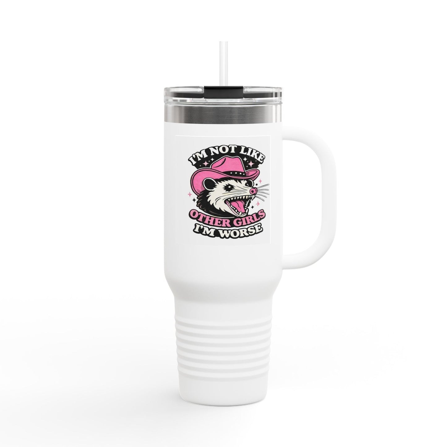 40oz Insulated Travel Mug — “I’m Not Like Other Girls, I’m Worse” Retro Possum Design