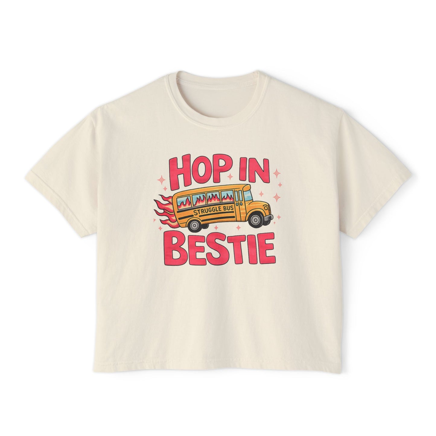 Hop In Bestie Bus Women's Boxy Tee – Funny Road Trip Graphic Shirt