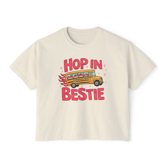 Hop In Bestie Bus Women's Boxy Tee – Funny Road Trip Graphic Shirt